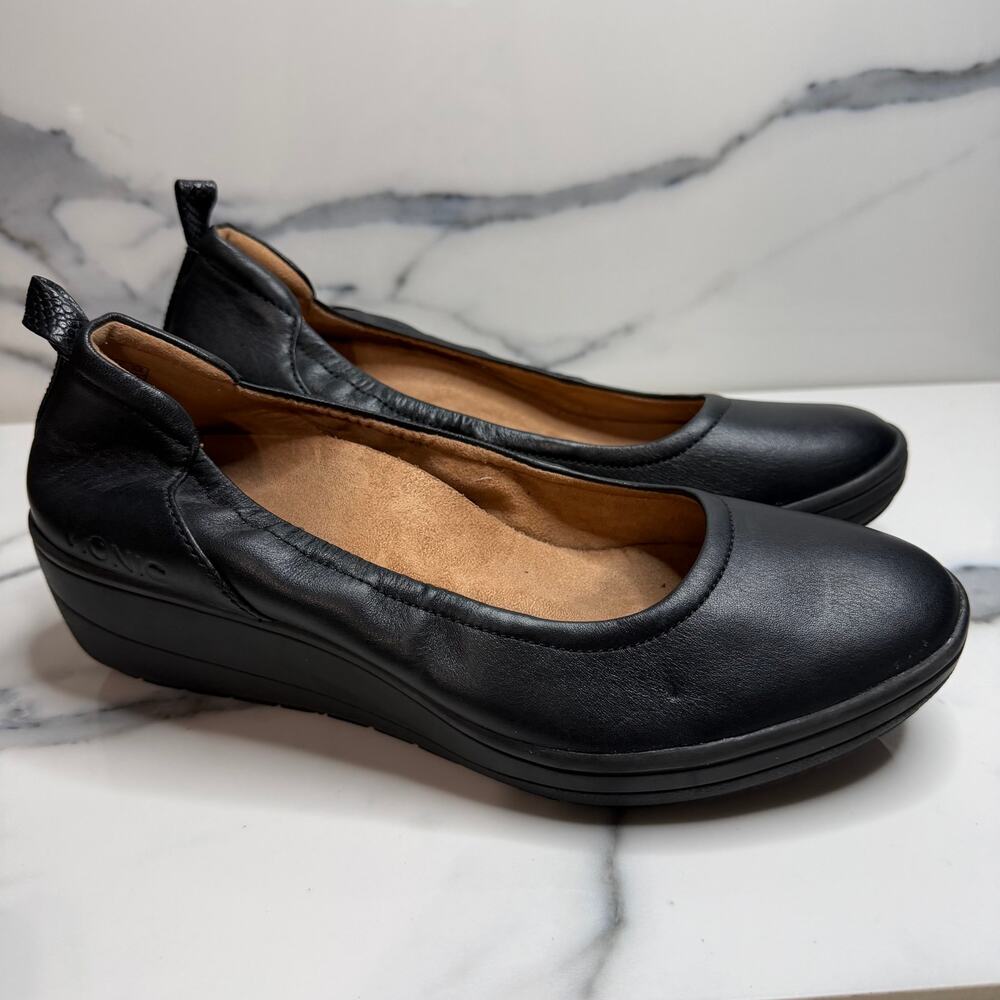 Vionic Women's Black Leather Jacey Wedge Slip-On Comfort Shoes Sz 7 Minimalist